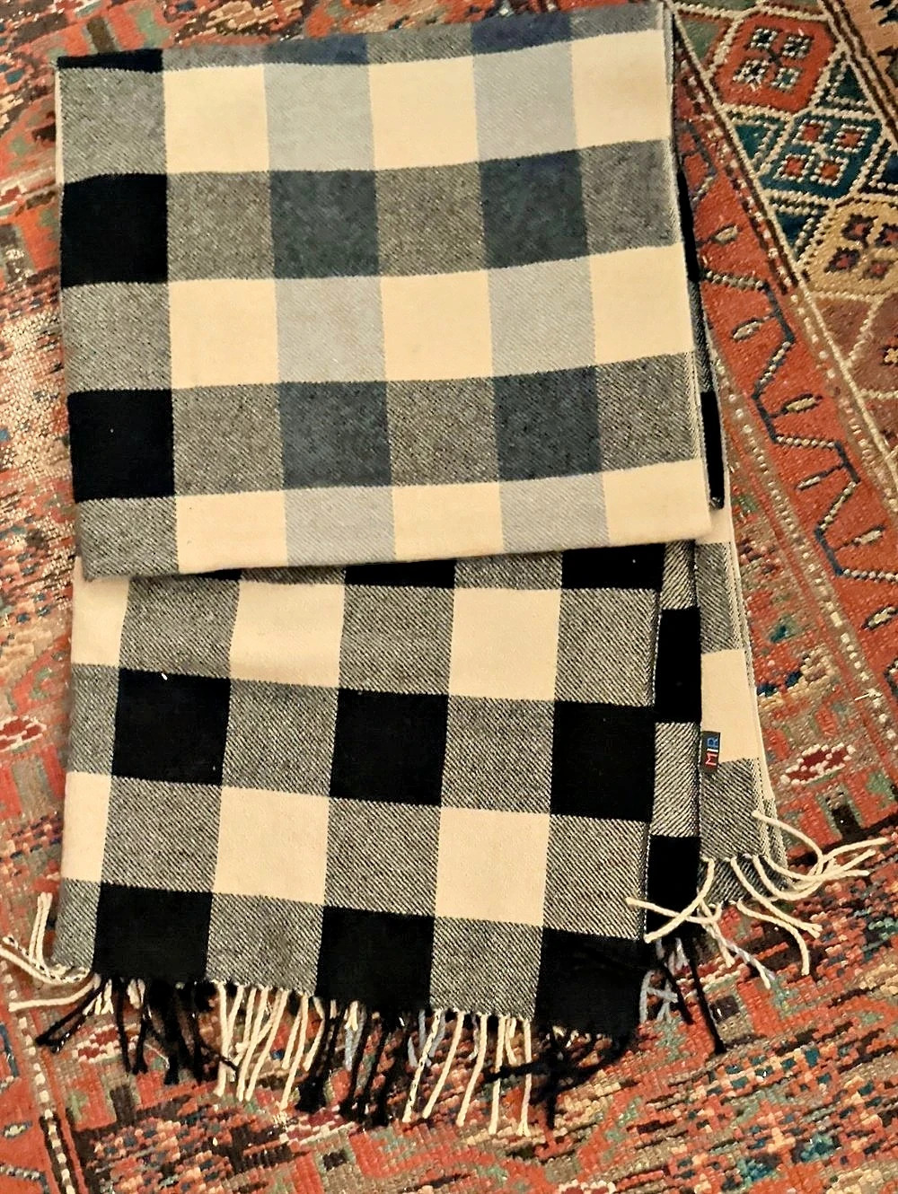 MIR Checkered Wool Scarf in Black & Gray